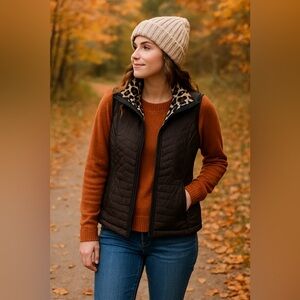 The North Face Reversible Quilted Vest Brown & Leopard S